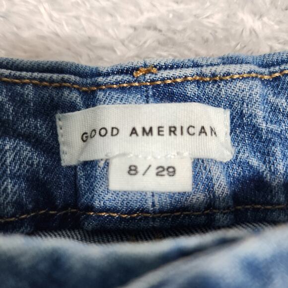 Good American Distressed High Waisted Raw Hem Cropped Skinny Jeans Size 8 - Picture 4 of 4